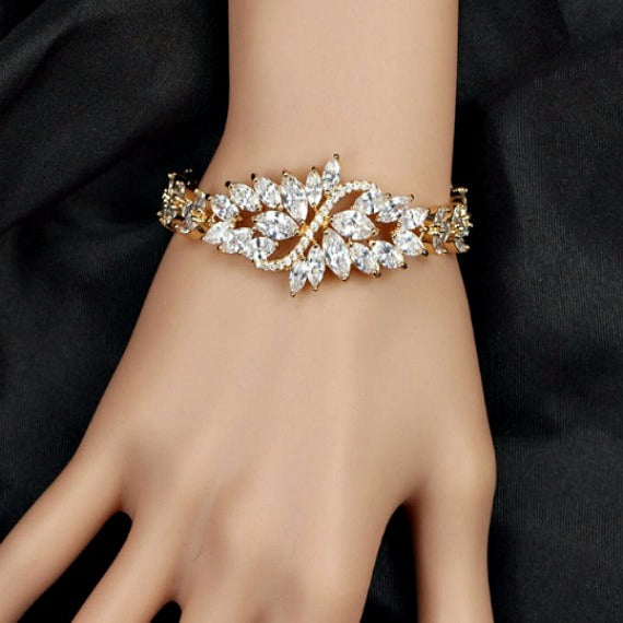 Marquise Cut Cubic Zirconia Wedding Bracelet, CZ Crystal Bridal Bracelet, Art Deco Crystal Filigree Bracelet, Link Bracelet, Tennis Bracelet
