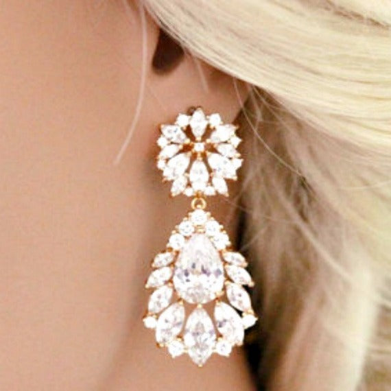 Bridal Drop Earrings. Marquise Cubic Zirconia Teardrop Bridal Earrings. Crystal Cluster Wedding Earrings. Wedding Jewelry. Bridesmaid Gift.