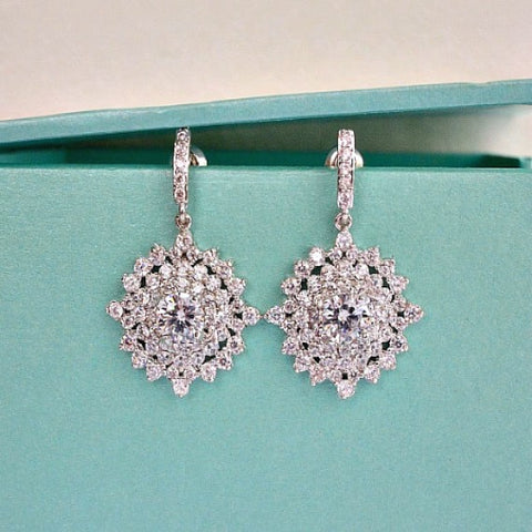 Diamond Shape Cubic Zirconia Cluster Wedding Earrings. Kite Bridal Crystal Drop Earrings. CZ Crystal Bridal Earrings. Bridesmaids Earrings