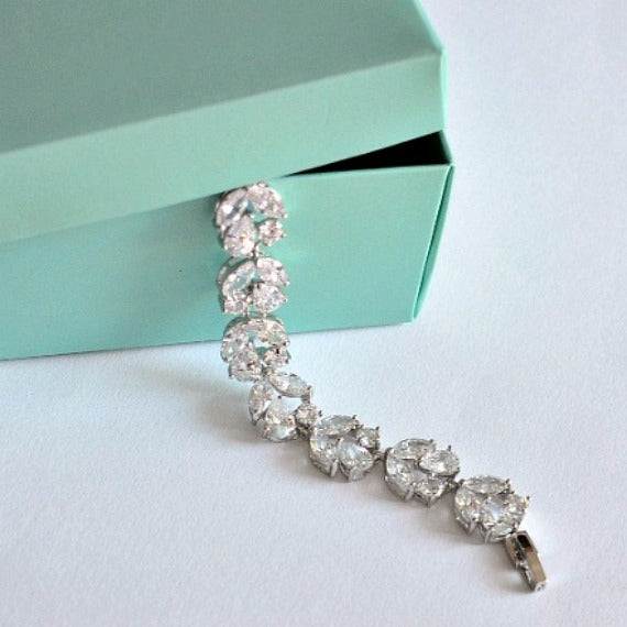 Cubic Zirconia Bridal Bracelet, CZ Crystal Wedding Bracelet, Link Rhinestone Tennis Bracelet, Bridesmaid Bracelet, Wedding Accessories