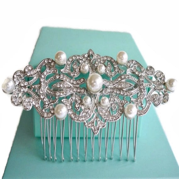 Rhinestone Pearl Bridal Hair Comb, Vintage Style Art Deco Crystal Wedding Hair Comb, Wedding Headpiece, Bridal Hair Piece, Hair Jewelry
