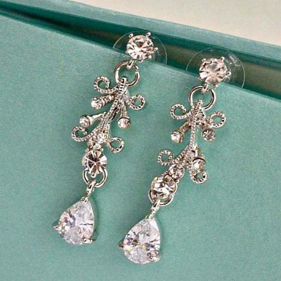 crystal vine bridal earrings set
