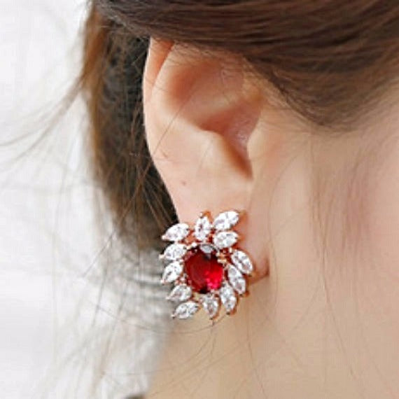 red ruby crystal bridal earrings