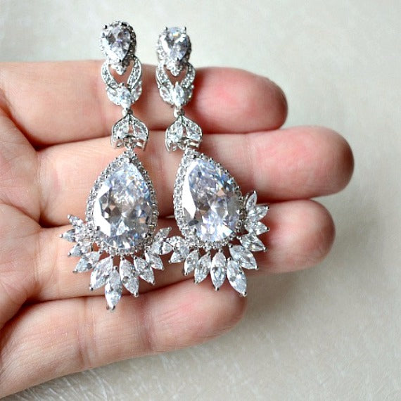 long chandelier bridal earrings