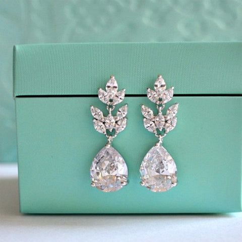 marquise leaf teardrop bridal earrings