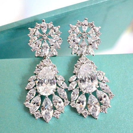 Bridal Drop Earrings. Marquise Cubic Zirconia Teardrop Bridal Earrings. Crystal Cluster Wedding Earrings. Wedding Jewelry. Bridesmaid Gift.