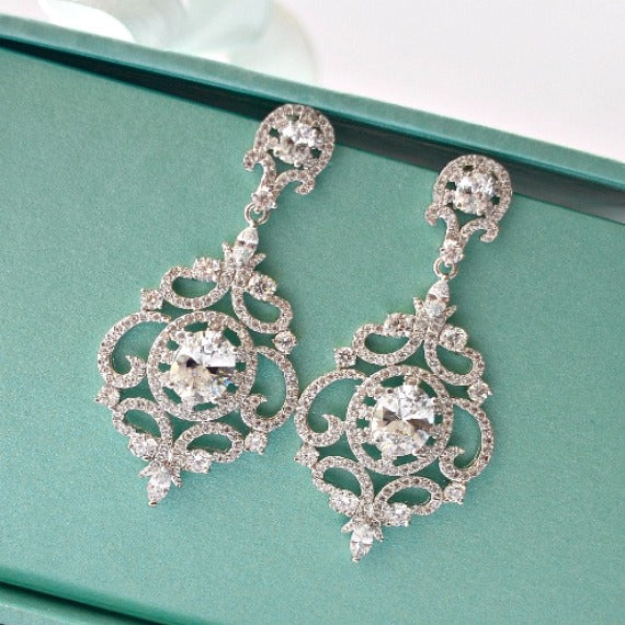art deco crystal drop bridal earrings