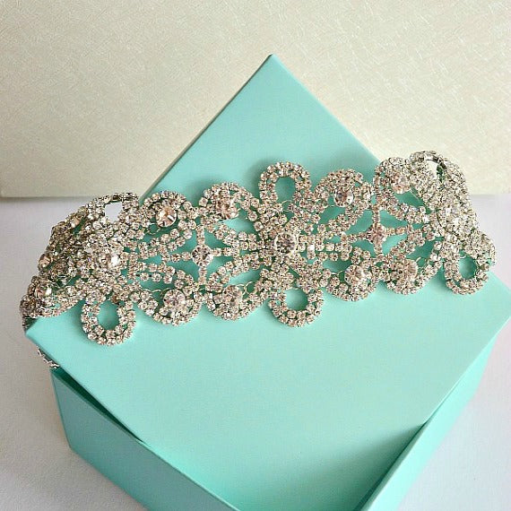 Silver Bridal Diamante Crystal Choker, Vintage Style Rhinestone Diamante Choker, Diamante Choker Necklace