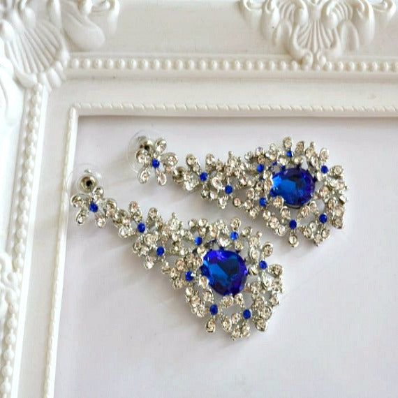 blue chandelier bridal wedding earrings