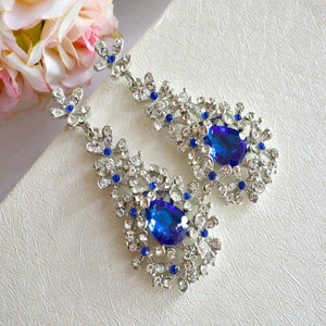 blue sapphire crystal bridal earrings