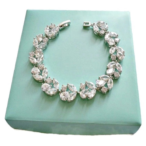 Cubic Zirconia Bridal Bracelet, CZ Crystal Wedding Bracelet, Link Rhinestone Tennis Bracelet, Bridesmaid Bracelet, Wedding Accessories