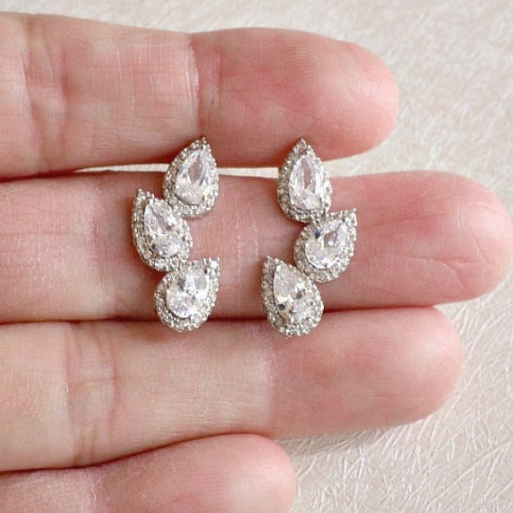 triple teardrop wedding earrings