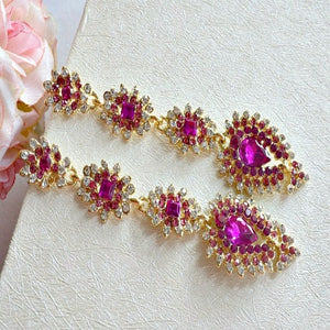 Gold Hot Fuchsia Pink Long Chandelier Earrings, Magenta Bridal Drop Earrings, Raspberry Pink Crystal Wedding Earrings, Pink Wedding