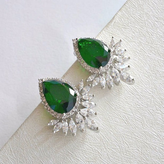 green emerald bridal crystal stud earrings