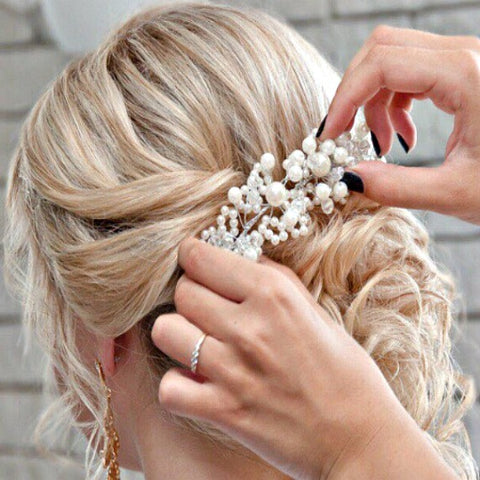 Bridal Headpiece, Pearl Crystal Wedding Hair Piece, Bridal Headdress, Bridal Decorative Comb, Hair Adornment, Wedding Hair Vine Accessory