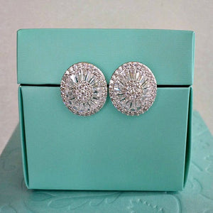 White Gold Wedding Stud Earrings. Round Crystal Bridal Stud Earrings. CZ Art Deco Statement Stud Earrings. Bridesmaid Gift Stud Earrings