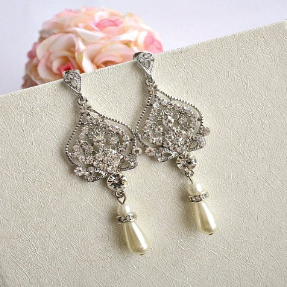pearl chandelier bridal earrings
