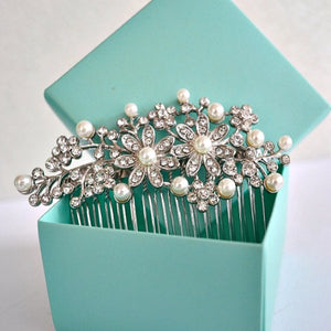 Rhinestone Crystal Flowers Leaves Pearls Wedding Hair Comb. Flower Bridal Hair Comb. Art Deco Pearl Hair Piece. Floral Bridal Hair Accessory