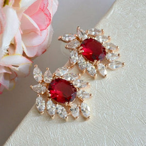 red rose gold bridal earrings