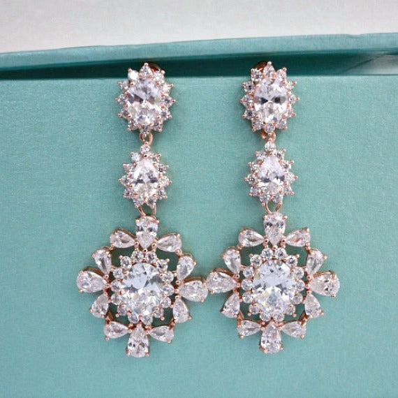 rose gold crystal bridal wedding earrings