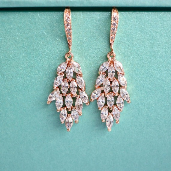 rose gold leaf bridal earrings