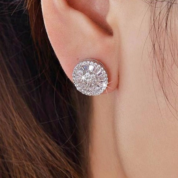 Rose Gold Wedding Stud Earrings. Round Crystal Bridal Stud Earrings. CZ Art Deco Statement Stud Earrings. Rose Gold Studs Bridesmaid Earrings