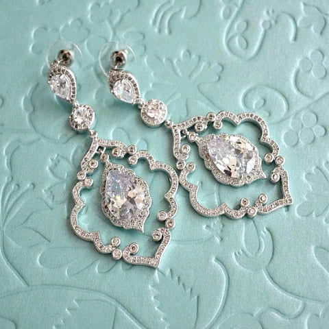 CZ Art Deco Chandelier Earrings, Cubic Zirconia Crystal Earrings, Dangle Drop Bridal Earrings, Wedding Jewelry, Vintage Wedding Earrings